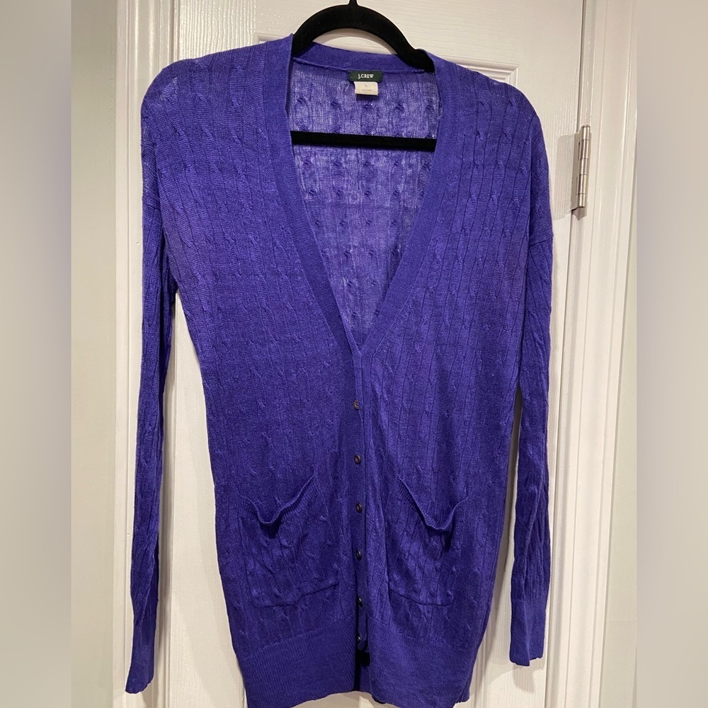 J. Crew Size S 100% Linen Periwinkle Cable Knit Lightweight Cardigan Layer Top